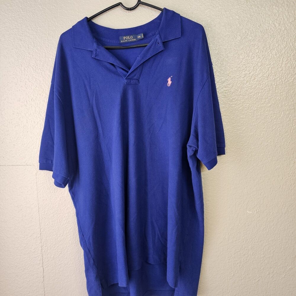 Polo Ralph Lauren Mens Blue Polo Shirt XXL Pink Pony Short Sleeve Preppy R196